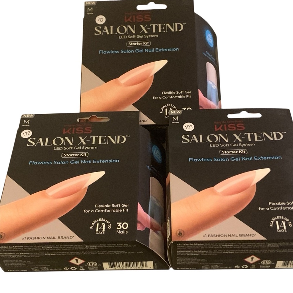 LOT OF 3 Kiss Salon X-Tend LED Soft Gel System Medium Pure Sculpted French Nails